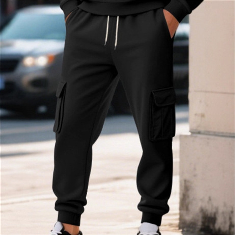European Size Polyester European and American Trendy Brand Retro Heavyweight Sports Leggings Small Feet Drawstring Casual Sweatpants Men's Pure Color