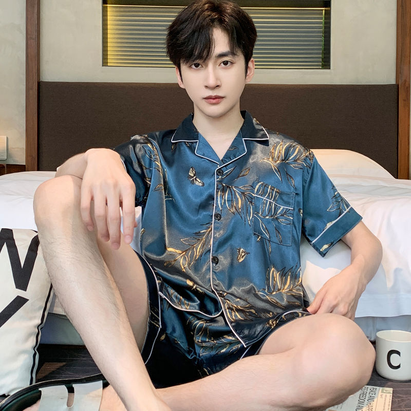 Plus-Size Men's Summer Pajamas, Ice Silk Short-Sleeve Shorts Loungewear, Luxurious Thin Style, 2026 New Set