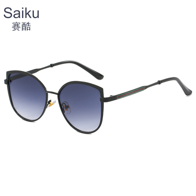 新款女士欧美潮流大框猫眼太阳镜渐变色墨镜跨境金属眼镜Glasses|undefined