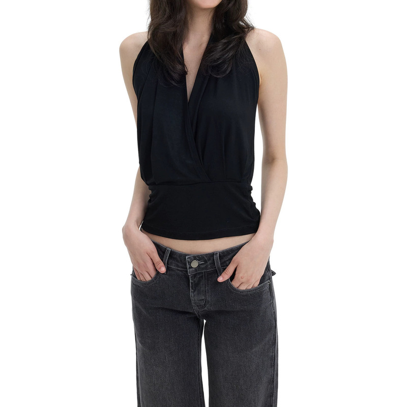 Lenzing Modal Halter Neck Cross-Collar Waist-Cinching Sleeveless Top American Style Spicy Girl Sleeveless Vest Slim Fit Outfit Lenzing Modal Halter Neck Cross-Collar Waist-Cinching Sleeveless Top American Style Spicy Girl Sleeveless Vest Slim Fit Outfit