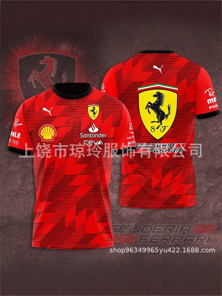 Cross-Border Ferrari Team 3D Printed Short-Sleeved T-Shirt for Men, Quick-Drying Breathable Sports Round-Neck Football Uniform, Quick-Drying T-Shirt for Men