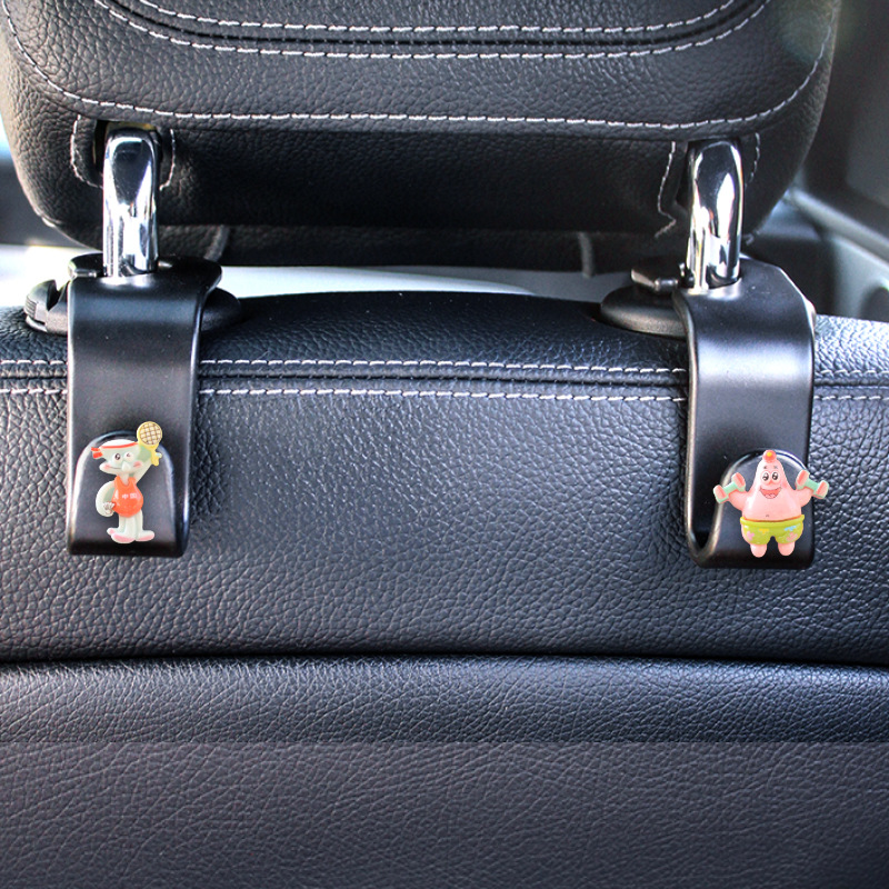 Asiento de coche ganchos traseros suministros interiores Bob Esponja niña asiento de coche coche coche lindo paraguas almacenamiento