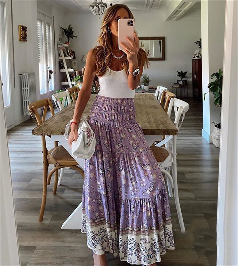 High Waist Waist Line Daily Occasion Comfort Function Regular Fit Fit Type Summer Streetwear Printing Polyester Maxi Long Dress Skirts