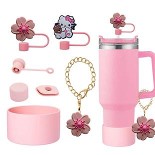 Cross-Border 7-Piece Set Stanley Cup Pink Accessories Shein Creative Cartoon Fun Stanley Straw Cap Silicone