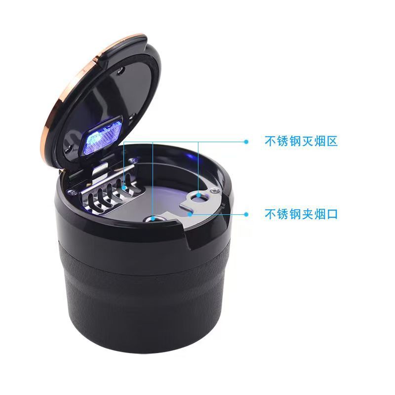 Car-Mounted Ashtray with Ceramic Liner, Led Light, Dual-Purpose Bracket for Air Vent, Creative Design, Can Be Hung