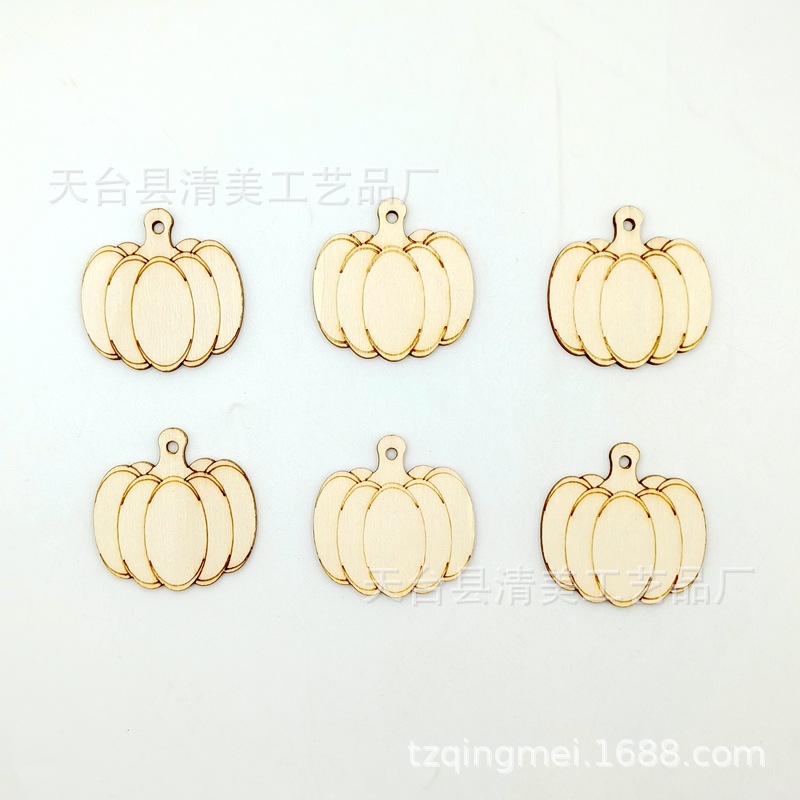 Halloween Acción de Gracias madera grabado calabaza hueco forma DIY madera artesanía decorativa 25 unids/bolsa con cuerda cáñamo