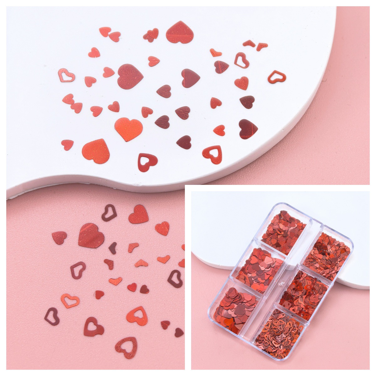 mixed nail decoration for St. Valentine's Day