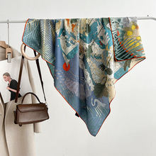 时尚百搭秋冬真丝羊毛围巾女轻奢韩版105cm丝毛方巾保暖高级披肩