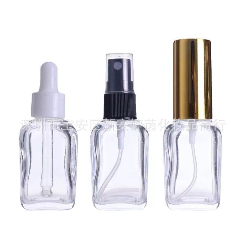现货供应 30ML透玻璃方形精油瓶 胶头滴管瓶 香水瓶 化妆品分装瓶