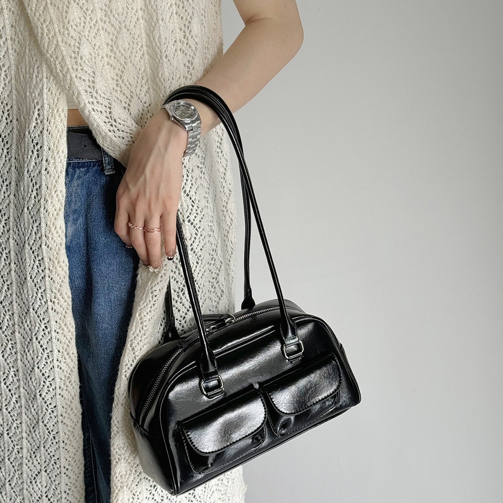 Korean Style New Bowling Bag Handbag - Niche Retro Underarm Bag With Large Capacity And Small Pocket Design For Women - Thumbnail 3