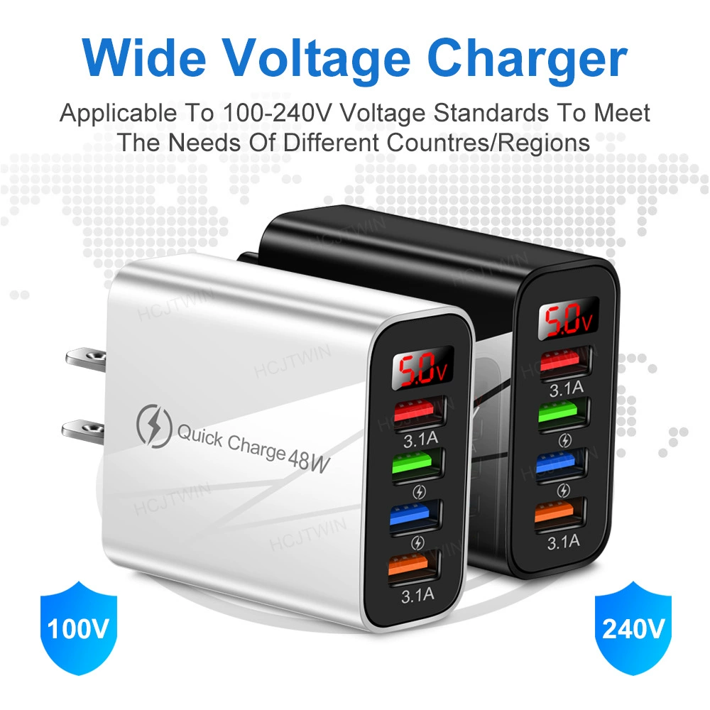 4usb number showing the fast mobile phone charger 3.1A real -time inverter LCD number show charger charger charging header
