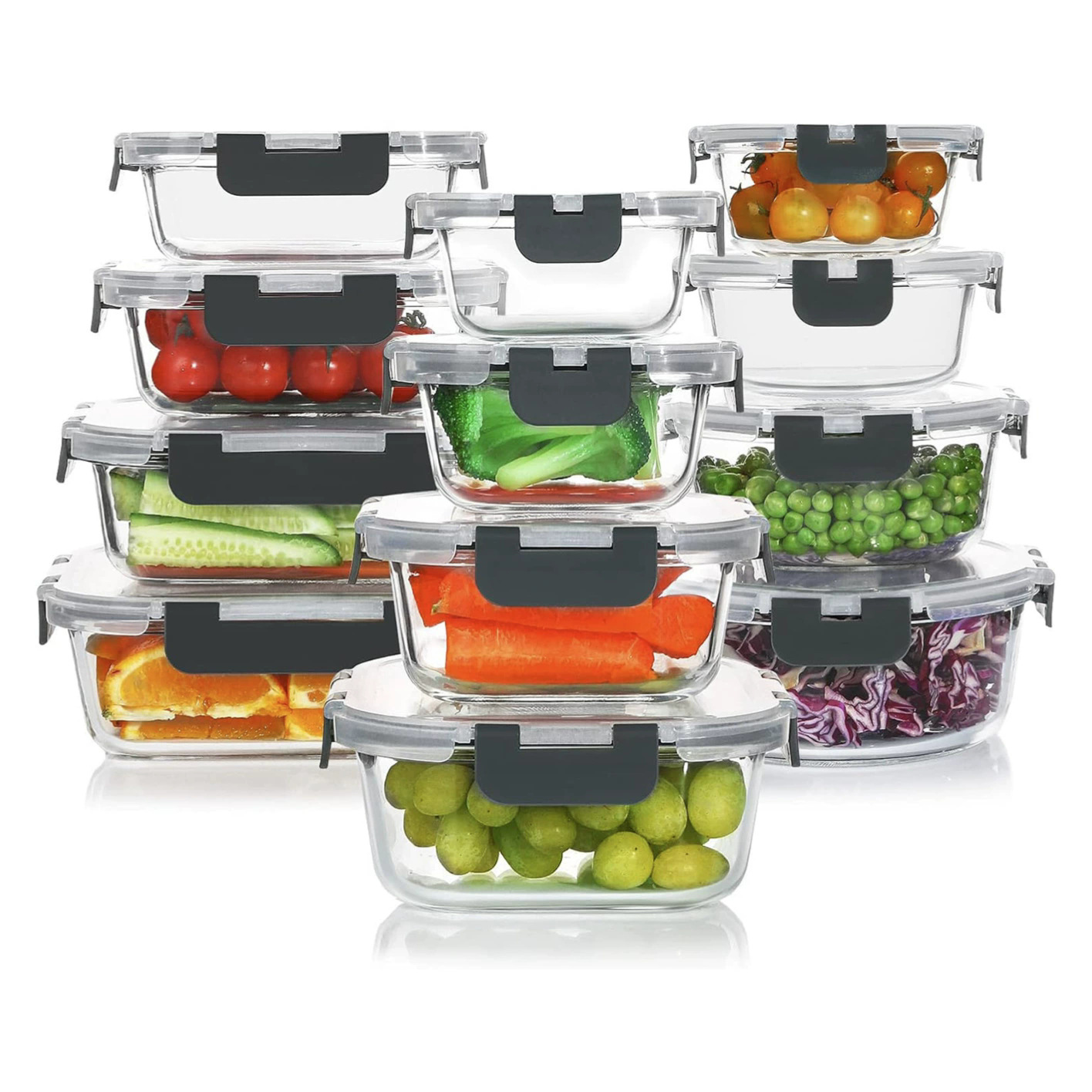 Lonchera de vidrio, tazón de vidrio apto para microondas, contenedor de almacenamiento para refrigerador con tapa, lonchera bento dividida, resistente al calor, apto para alimentos.