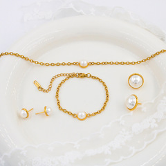 Japanese and Korean Style Pearl Necklace Bracelet Earrings Stainless Steel Vacuum Plating Color Retention Women's Light Luxury Jewelry YS147