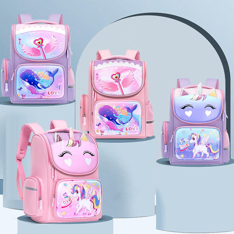 Nuevo unicornio mochila estudiantes de la escuela primaria Grado uno, dos, tres a seis niños niñas 6-12 años de edad mochila de protección de la columna vertebral alivio de la carga