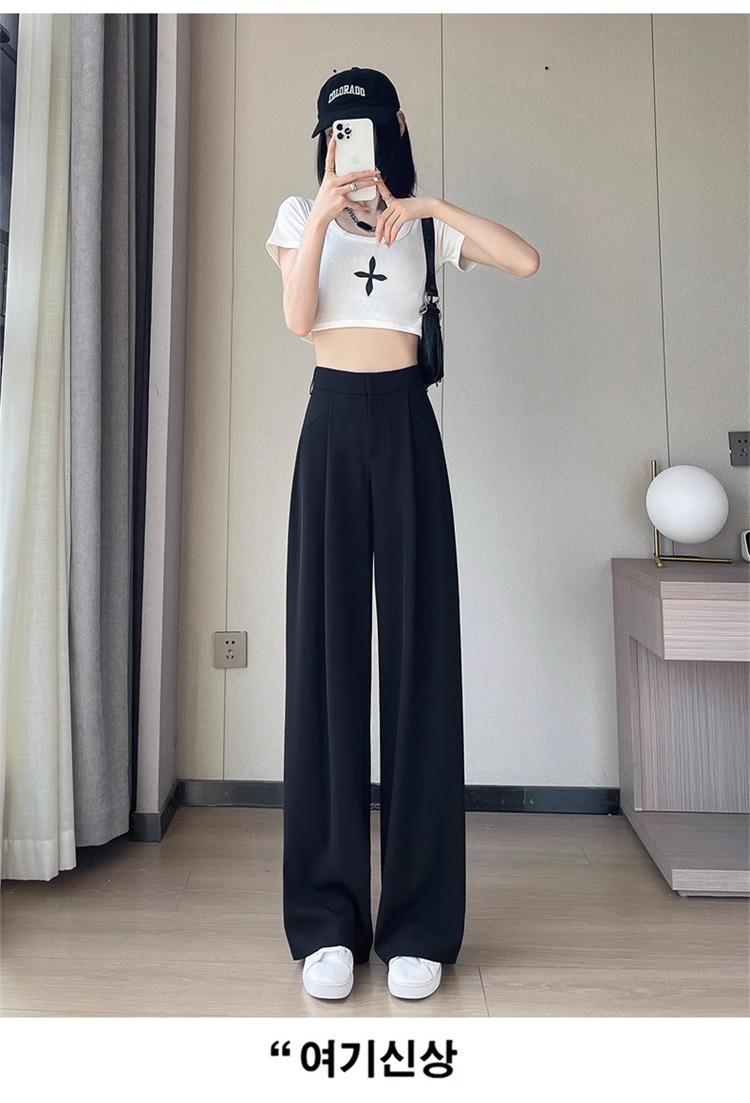 Quần tây nữ cạp cao ống đứng chất lụa băng mỏng mùa hè — Màu đen mẫu thông thường chi tiết 37