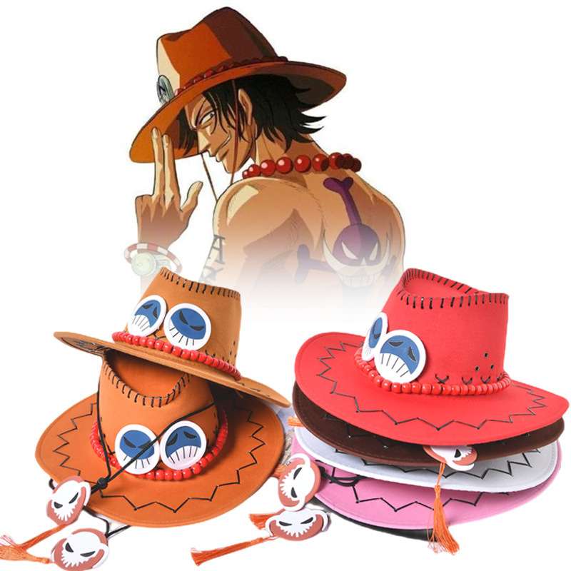 One Piece Fire Fist Ace Hat Men's Trendy Western Cowboy Hat Anime Peripheral Cosplay Jazz Hat Wholesale