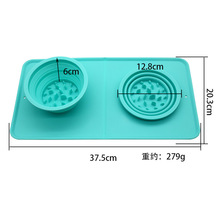 硅胶双口狗碗宠物慢食碗防噎助消化缓食狗碗折叠硅胶宠物狗食盘