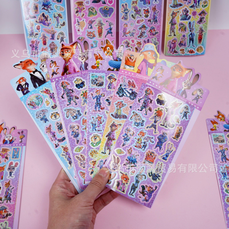 Zootopia 2 Laser Stickers Creative Cartoon Nick and Judy Peripheral Notebook Material Stickers