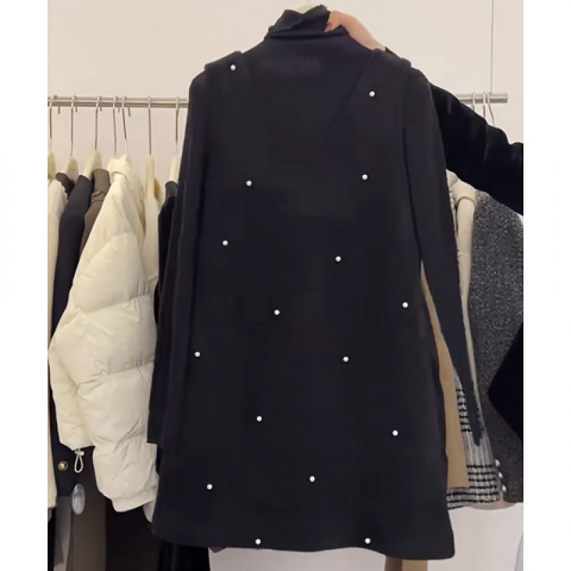 겨울 젠틀웨어 여성 2024 새 한국식 하이 칼라 베이스 셔츠 느슨한 슬림 핏 투피스 유행 세트 스커트