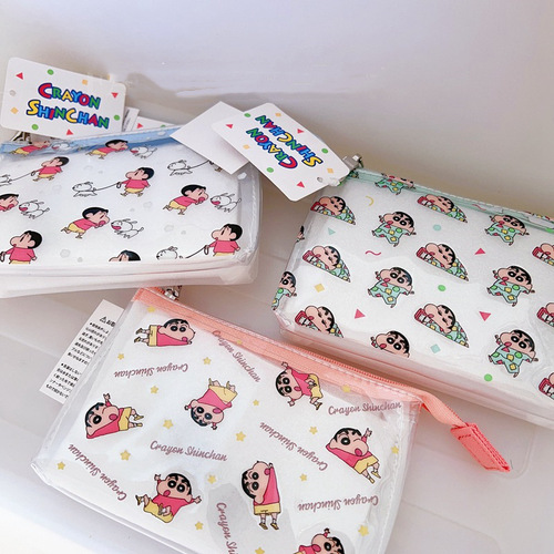 Japanese Crayon Shin-chan cartoon cute pvc transparent waterproof storage bag double layer cosmetic bag coin purse cute