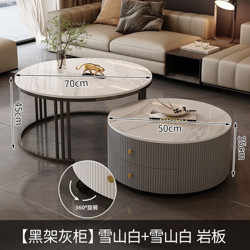 Cream Italia tabla de roca retráctil mesa de té lujosa moderna combinación simple sala de estar pequeña casa mesa redonda