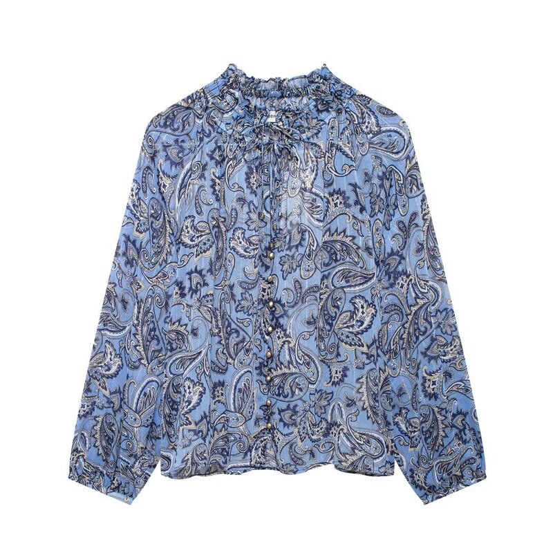 2024 Autumn Ins Women's Long Sleeve Paisley Printed Shirt