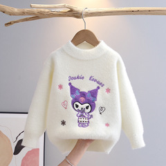 女童毛衣套頭秋冬兒童針織衫女寶寶新款洋氣仿水貂絨庫洛米中小童