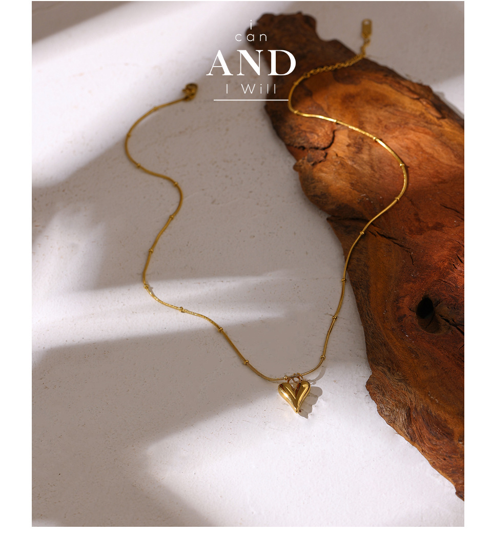 PVD Coated Gold Plating Process PVD Coated Real Gold Plated Heart Shape Titanium Steel Fashion Waterproof Non Tarnish Pendant Necklace