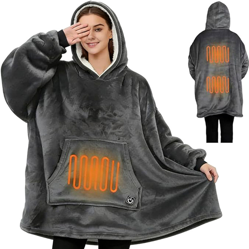 Heated Hoodie, double-layer thickened sofa TV blanket, fleece clothing, custom-made lazy blanket