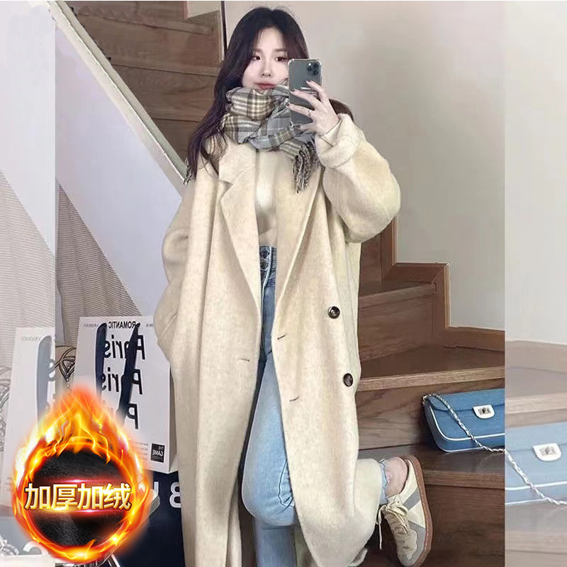 （350克加夹棉加里）外穿大码呢子大衣小众中长款加厚夹棉毛呢外|undefined