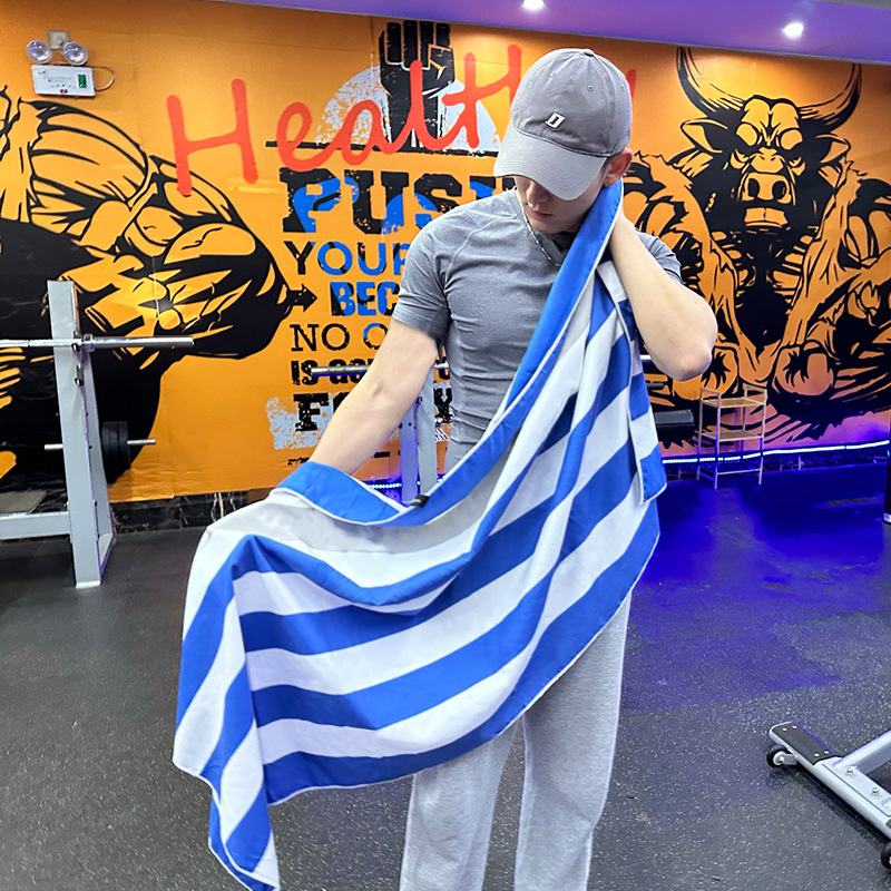 隆利亞馬遜條紋沙灘巾吸水速干不沾沙超細纖維雙面絨沙灘游泳浴巾