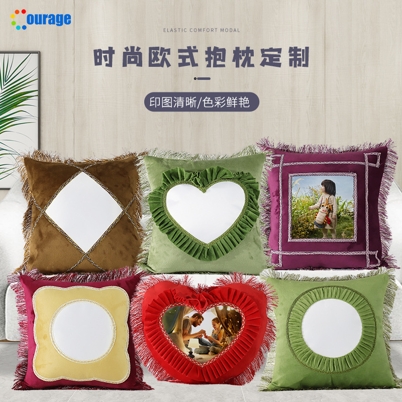 热转印欧式抱枕套厂家直销空白可diy鹿皮绒沙发汽车高档靠垫批发