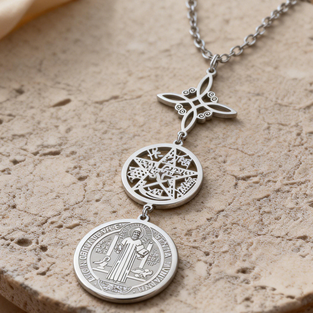 Üç Asqılı Stainless Steel Boyunbağı - Pentagram və Düyün Ulduzu