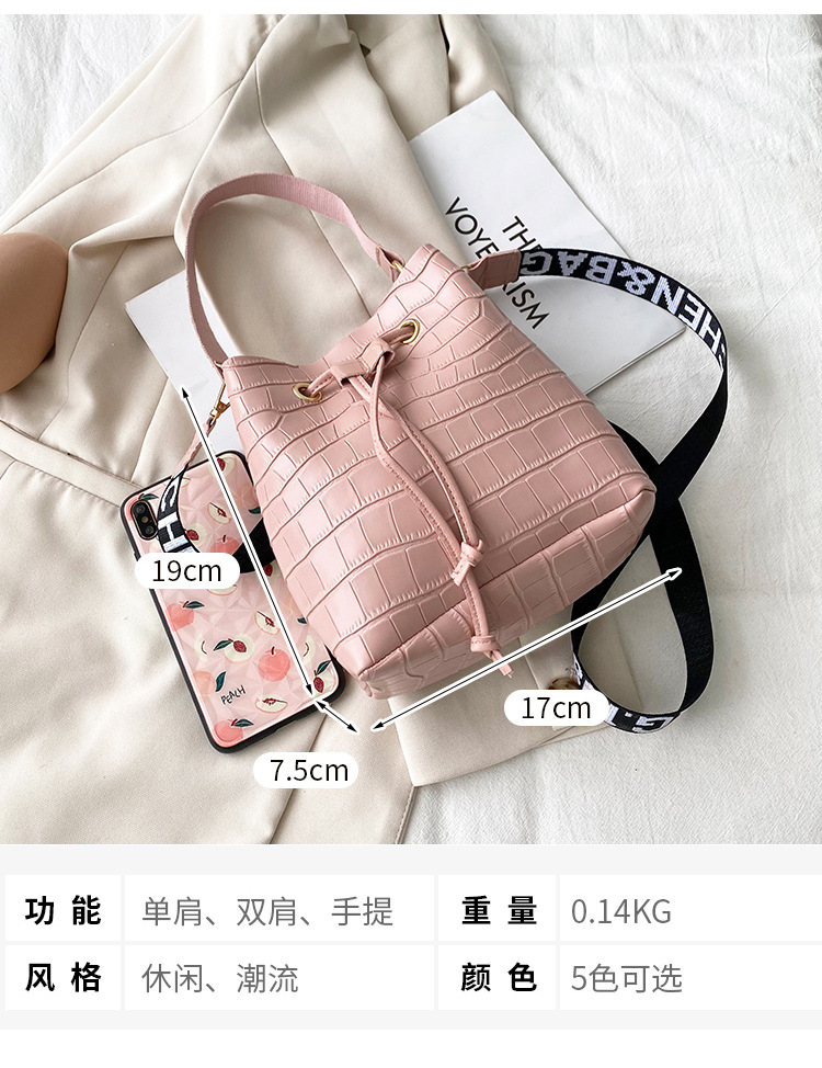 Women's Bucket Bag Fashion Handbag Solid Color Stone Pattern Letter Shoulder Strap Shoulder Bag display picture 1