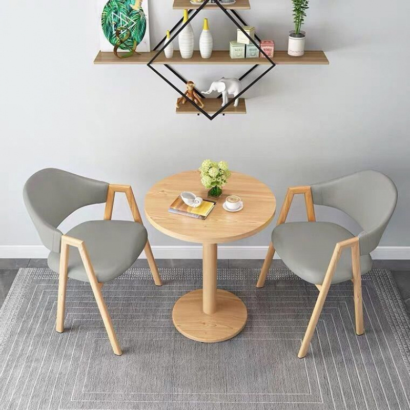 라이트 그레이 가죽 60 원형 테이블과 의자 2개✦✦