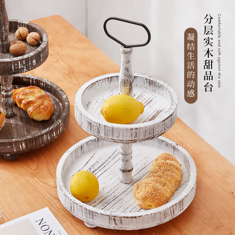 Cruzar la frontera de madera retro de múltiples capas merienda soporte plato de fruta pastel de frutas secas de múltiples capas bandeja de hogar soporte de postre soporte de exhibición