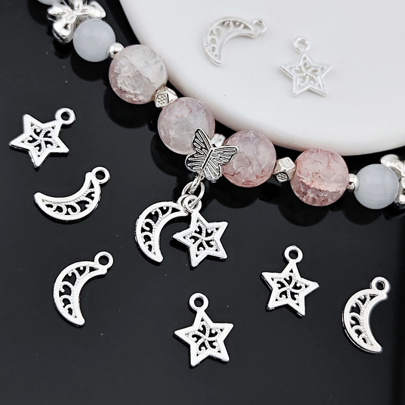 Alloy Moon Pendant Bright Silver DIY Accessories Crescent Bracelet Pendant Necklace with Beads Bracelet Spacer Beads Beading Material