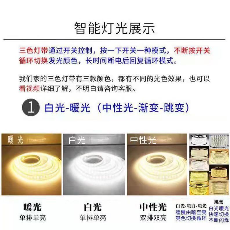 220v de alta presión 2835 flexible tres colores suaves 5050rgb cinturón de luz led de neón al por mayor al aire libre resistente al agua 5730 tira de luz
