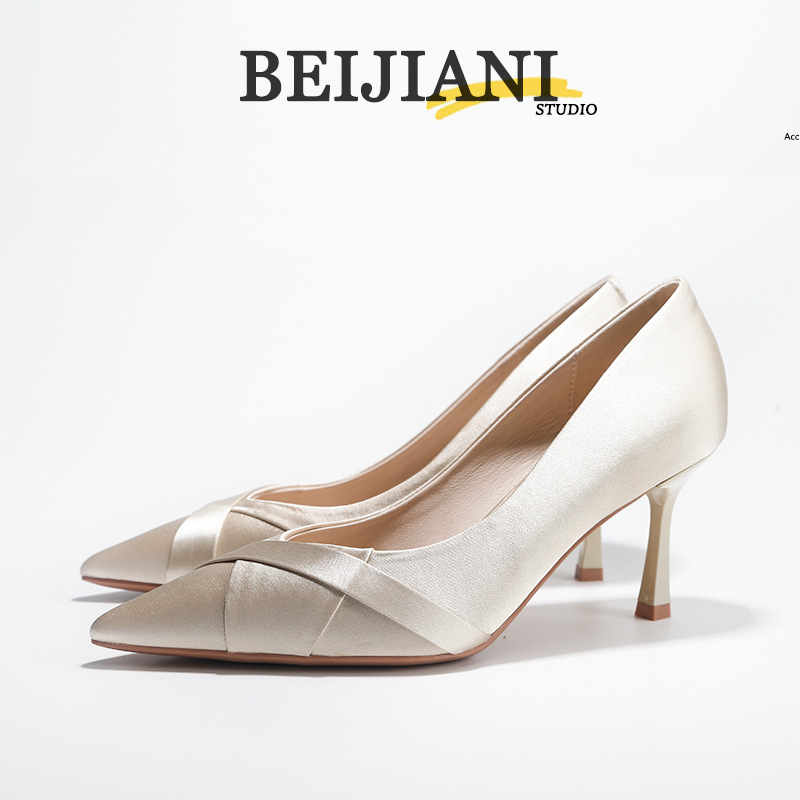 Beijiani 361-6 Satin Crossed Xiuhe Wedding Shoes Women's High Heels Pointed Toe Stiletto Single Shoes Bridesmaid Shoes Spring Season Beijiani 361-6 Satin Crossed Xiuhe Wedding Shoes Women's High Heels Pointed Toe Stiletto Single Shoes Bridesmaid Shoes Spring Season