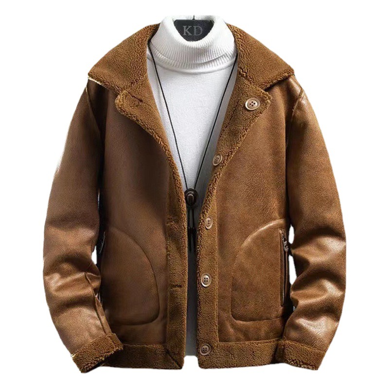 Otoño e Invierno nueva piel granulada integrada abrigo de lana de los hombres chaqueta de doble cara forrada de lana de cordero engrosada