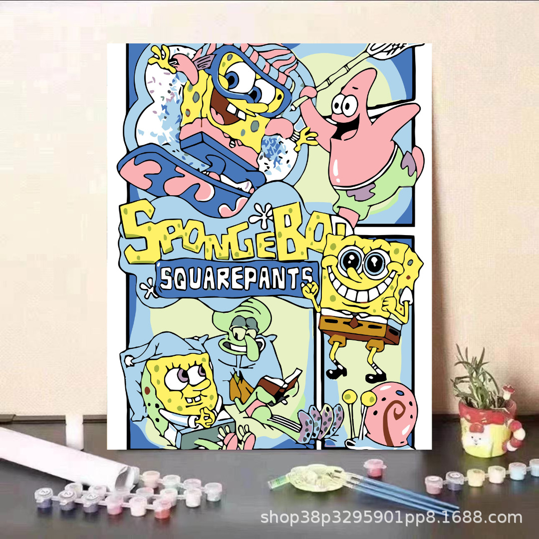 Pintura al óleo digital DIY dibujos animados para niños, estudiantes de Steele, pintura decorativa descomprimida, pintura animada