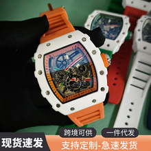 外贸三针石英腕表时尚商务休闲青年日历仿陶瓷个性酒桶型男士手表