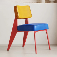 家用靠背椅子复古网红高级感设计师中古风孟菲斯配色餐椅凳子意式