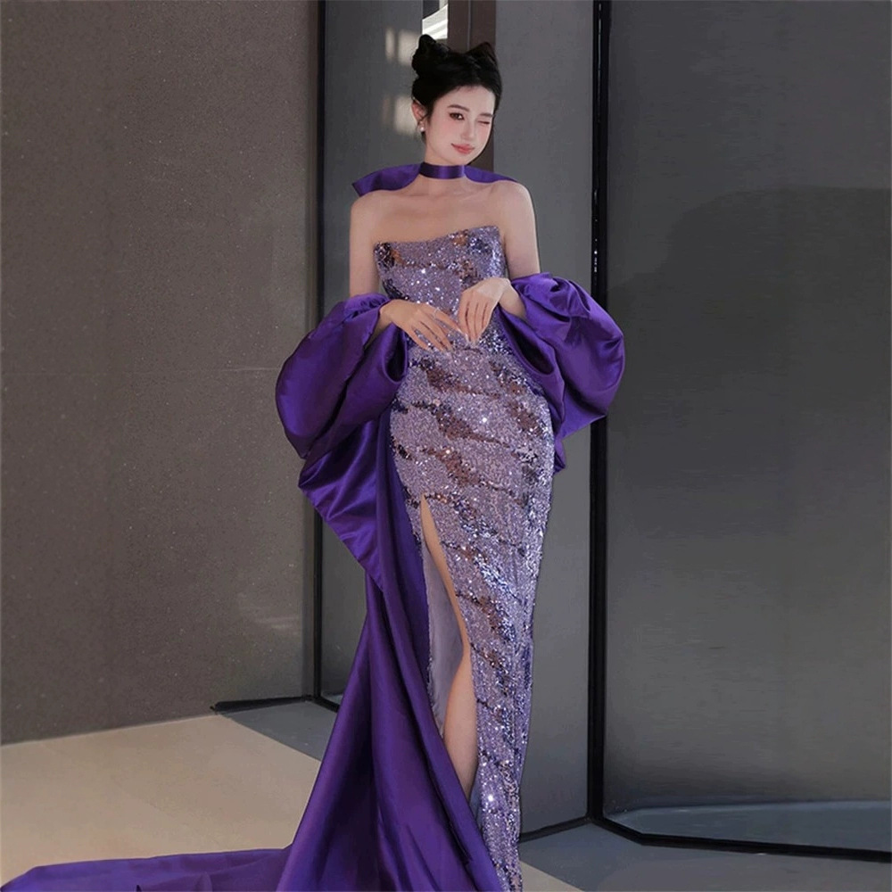Elegant Purple Mermaid Evening Gown for Women Sophisticated Birthday Party Bridal Toasting Dress Unique Style Understated Luxury_ecoleips.com