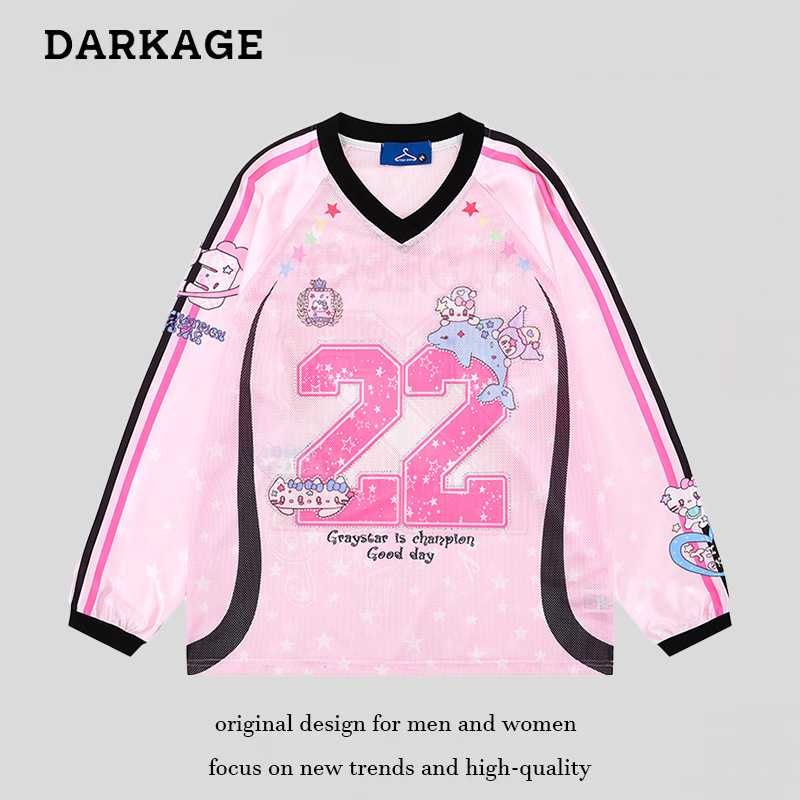 American Street Cute Cartoon Digital Printed Long-Sleeved T-Shirts for Men and Women in Autum Loose Sports Style Jersey Tops Trendy