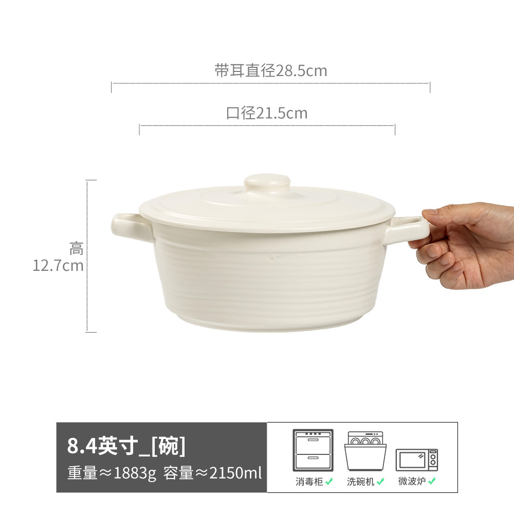 Cuenco de doble oreja grande súper práctico, tazón de sopa grande grueso de cerámica, tazón de verduras, tazón grande, tazón de fruta, tazón de olla picante