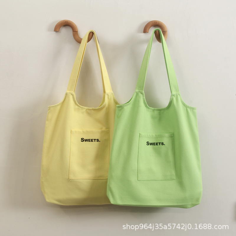 厂家现货批发日系小清新单肩手提袋ins文艺简约背心帆布包包女chi