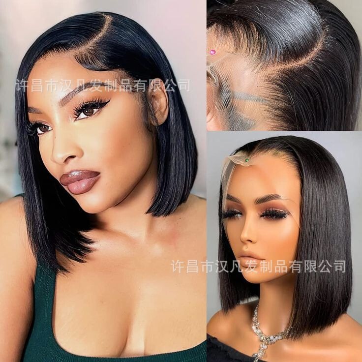Sidepartbobstraight Full Human Hair Straight Wig Humanhair European and American Cross-Border Short Straight Hair