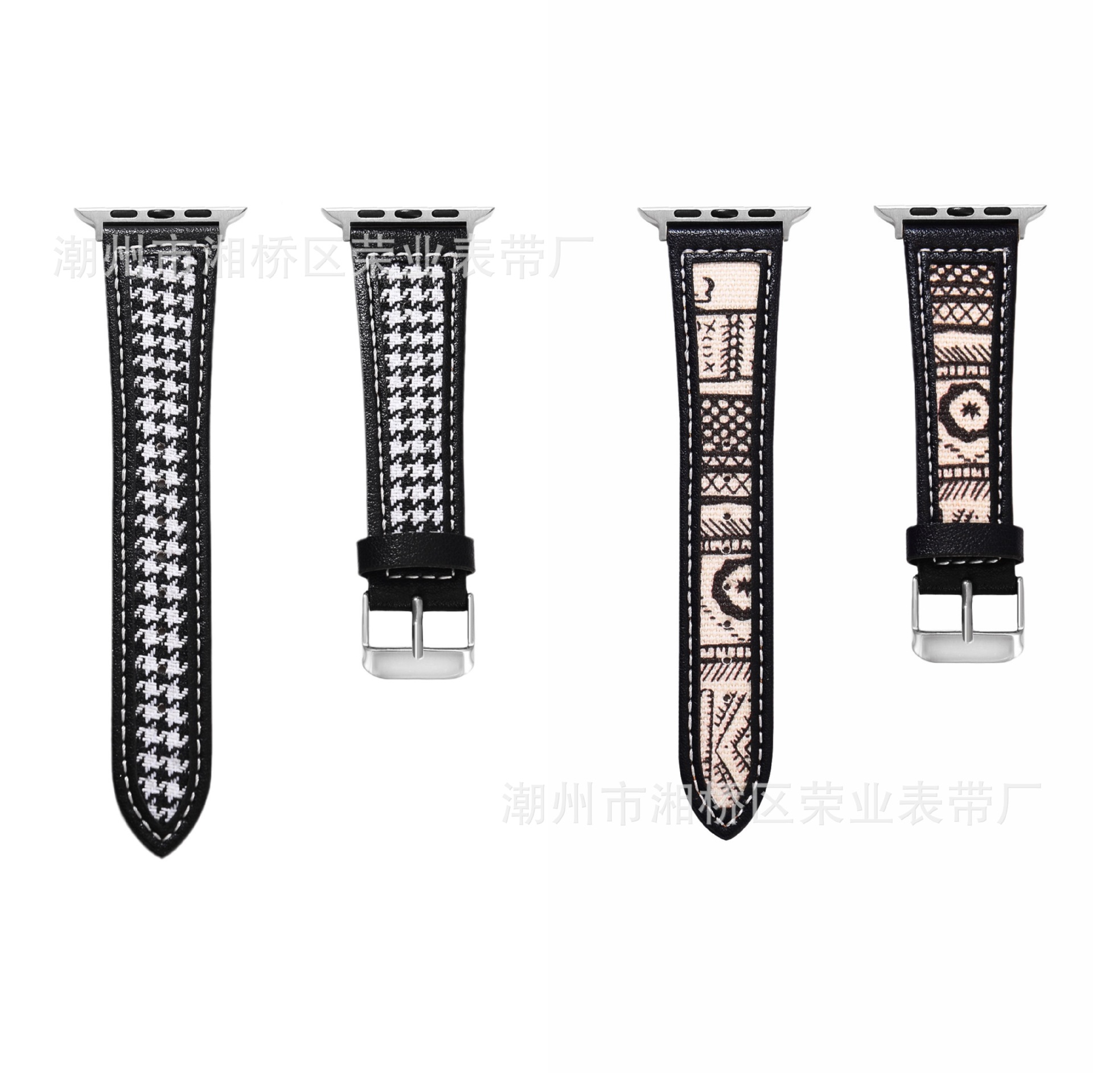工廠批發適用蘋果apple watch複古絲印花紋千鳥格智能手表表帶