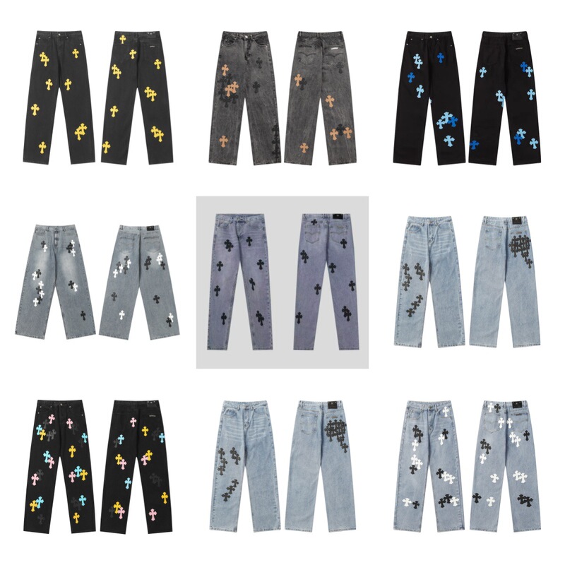 26Ss New Model with All Tags in Stock, Direct Delivery Ch Chrome Hearts Street Fashion Patch Cross Unisex Jeans
